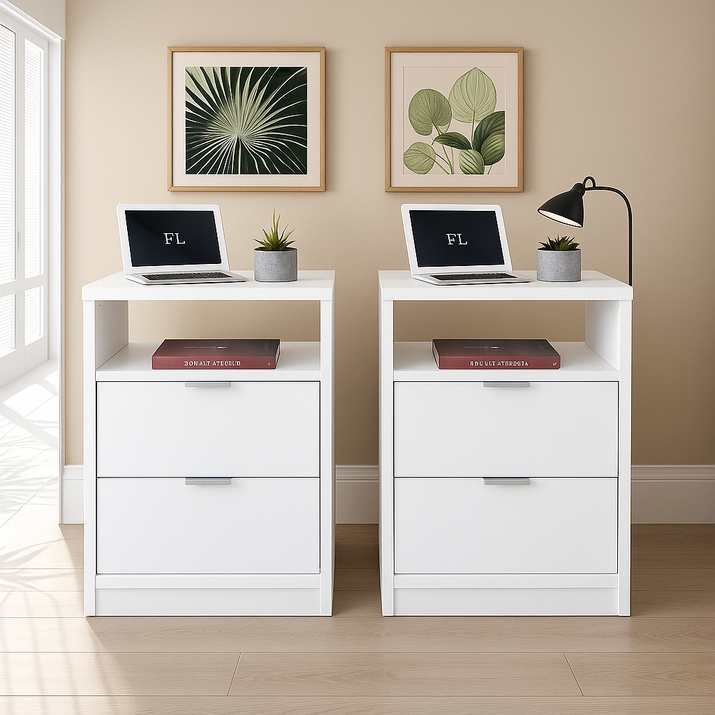 Mesa De Cabeceira 40cm Branca Com 1 Nicho E 2 Gavetas Para Lateral De Cama E Escritório