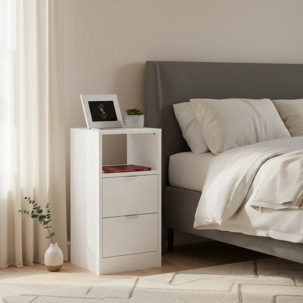 Mesa De Cabeceira Branca 30cm Com 2 Gavetas E 1 Nicho Para Quarto Escritório Lateral Da Cama