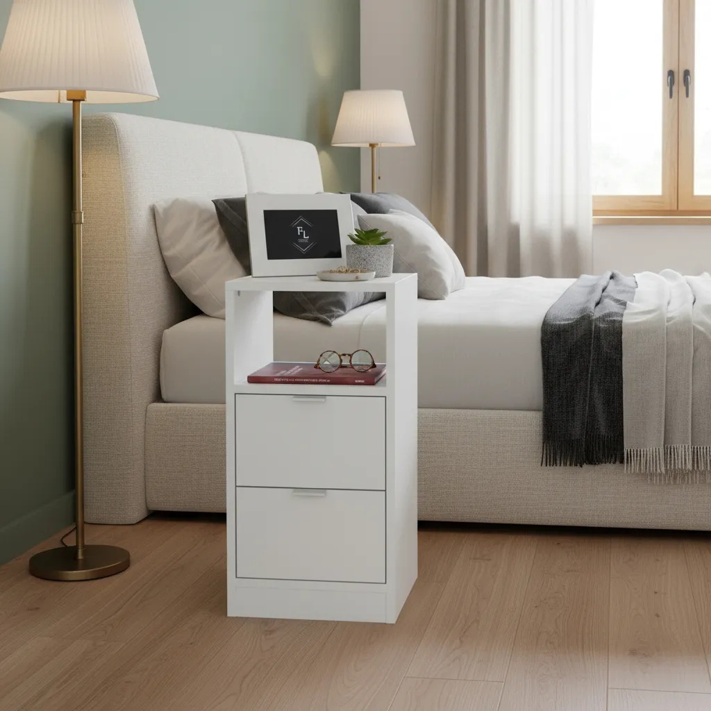 Mesa De Cabeceira Branca 30cm Com 2 Gavetas E 1 Nicho Para Quarto Escritório Lateral Da Cama