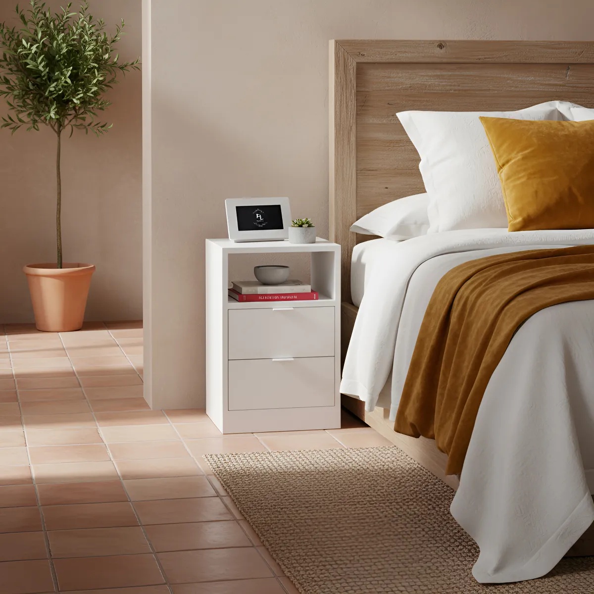 Mesa De Cabeceira Branca 30cm Com 2 Gavetas E 1 Nicho Para Quarto Escritório Lateral Da Cama