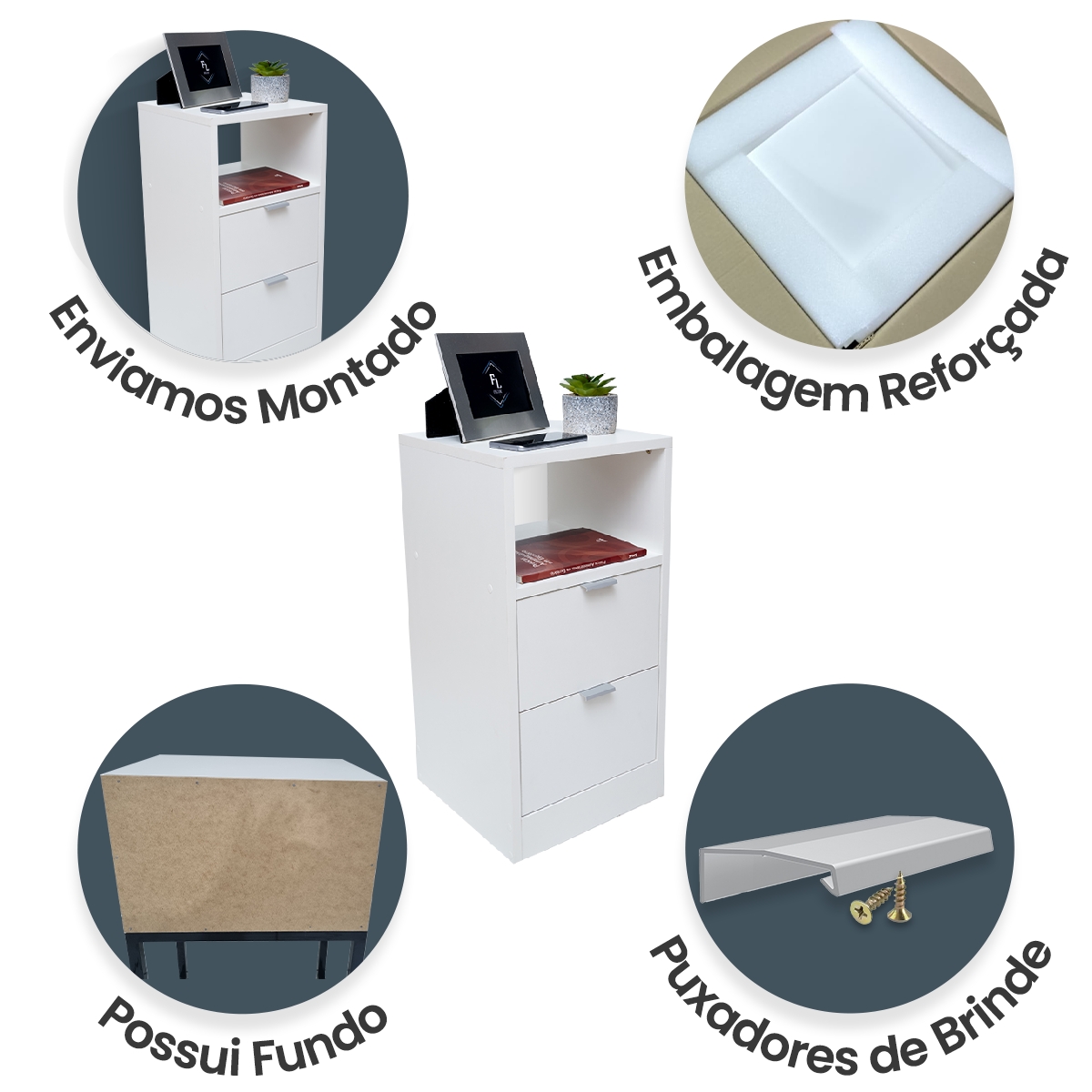 Mesa De Cabeceira Branca 30cm Com 2 Gavetas E 1 Nicho Para Quarto Escritório Lateral Da Cama