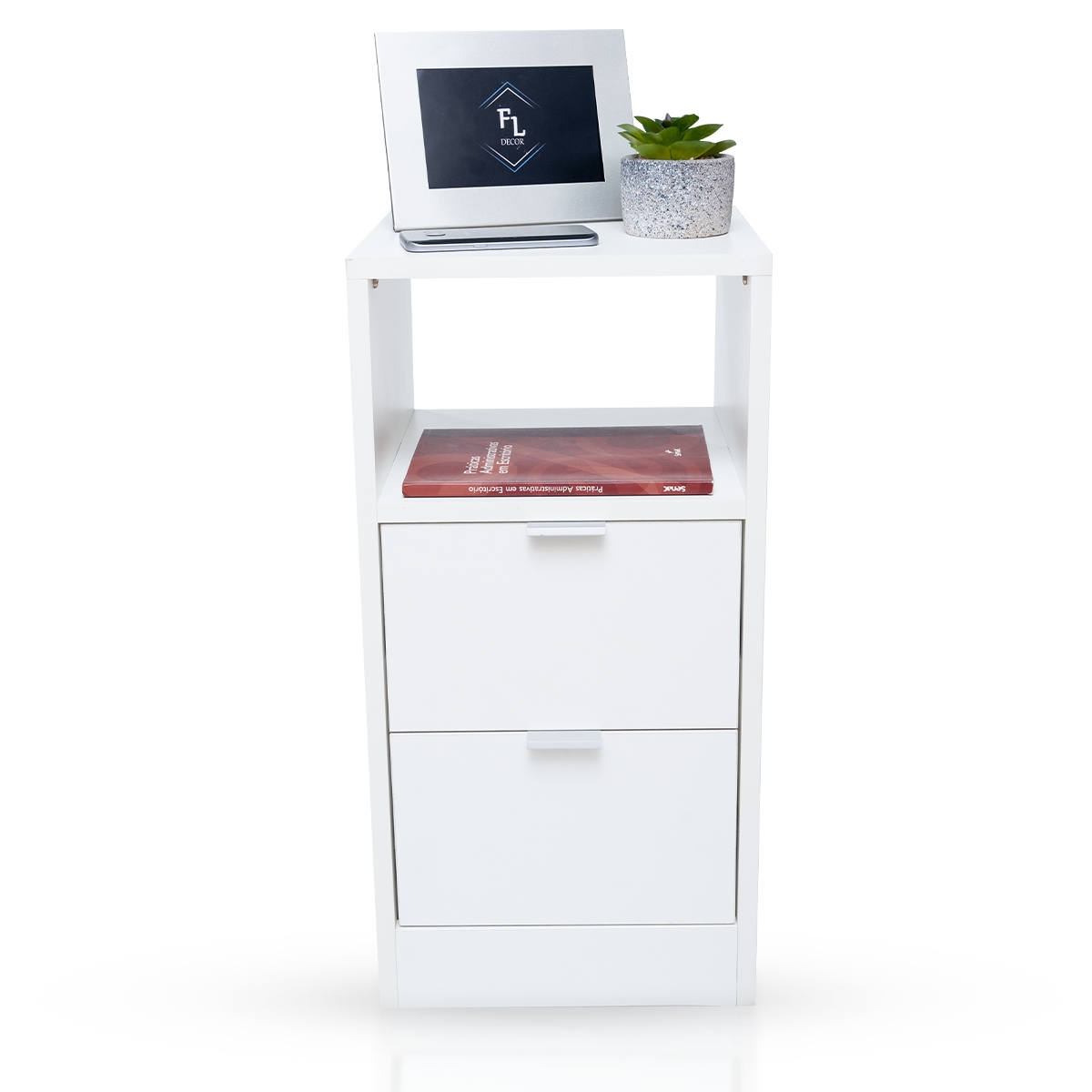 Mesa De Cabeceira Branca 30cm Com 2 Gavetas E 1 Nicho Para Quarto Escritório Lateral Da Cama
