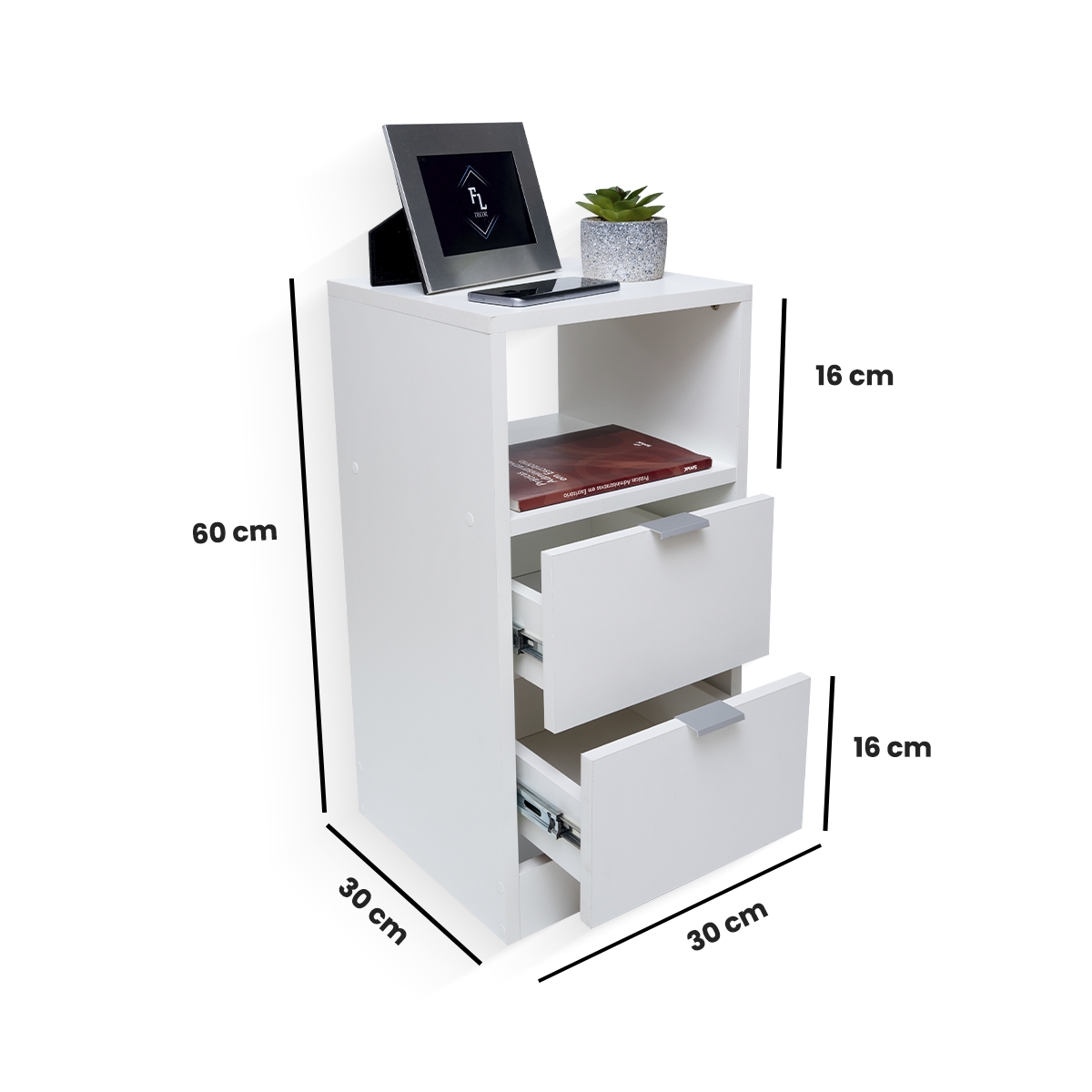 Mesa De Cabeceira Branca 30cm Com 2 Gavetas E 1 Nicho Para Quarto Escritório Lateral Da Cama