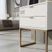 Mesa De Cabeceira Industrial 40cm Branco 2 Gavetas Com Base Metal Dourada Para Quarto Lateral Da Cama