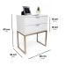 Mesa De Cabeceira Industrial 40cm Branco 2 Gavetas Com Base Metal Dourada Para Quarto Lateral Da Cama