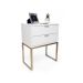 Mesa De Cabeceira Industrial 40cm Branco 2 Gavetas Com Base Metal Dourada Para Quarto Lateral Da Cama
