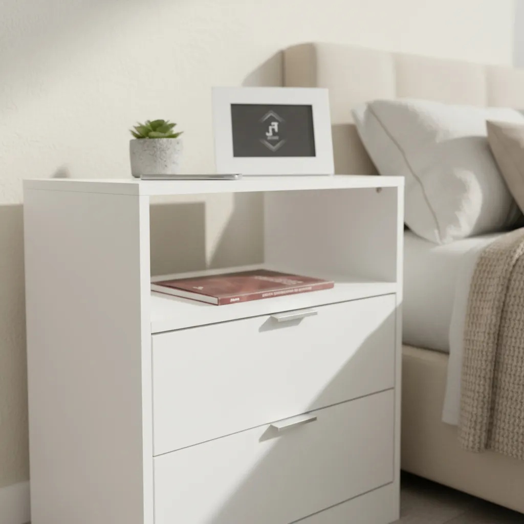 Mesa de Cabeceira Branca 50cm com 2 Gavetas e Nicho Mdf Lateral Cama