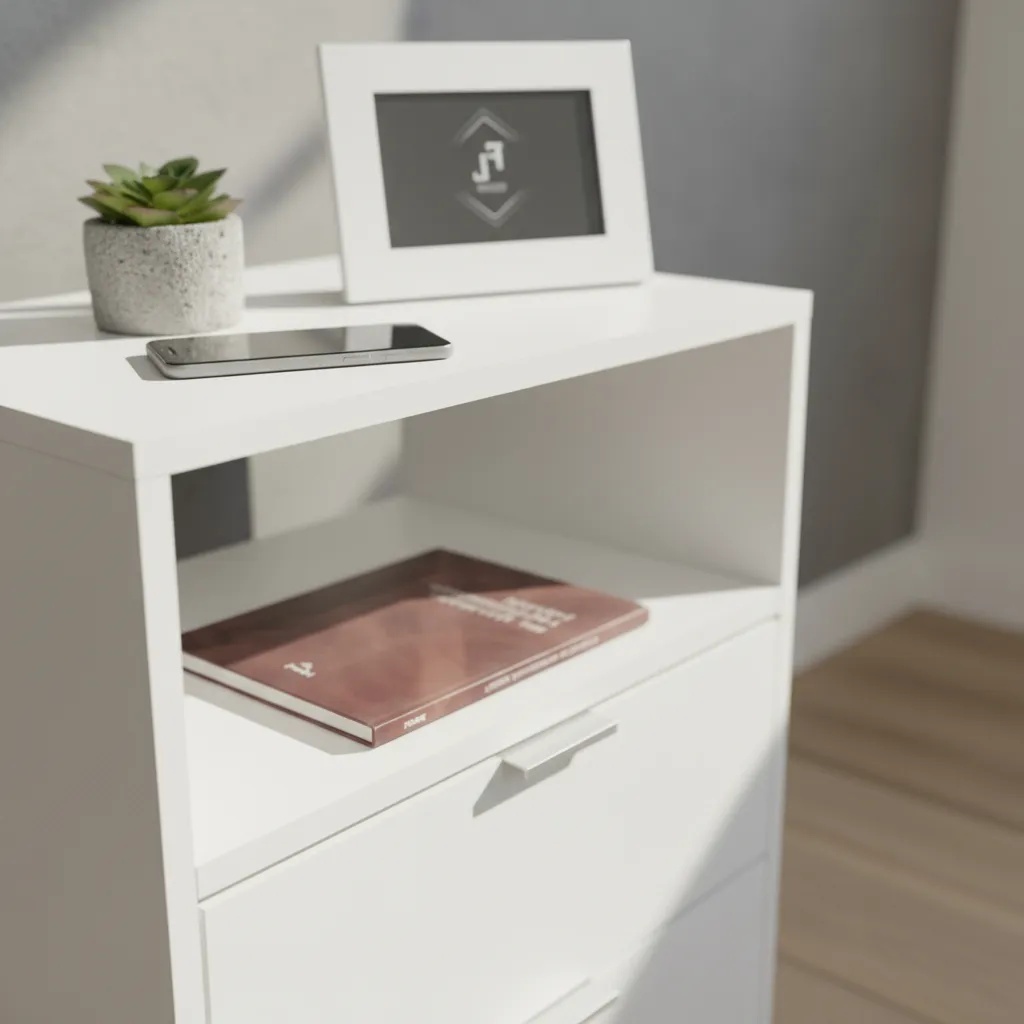 Mesa de Cabeceira Branca 50cm com 2 Gavetas e Nicho Mdf Lateral Cama