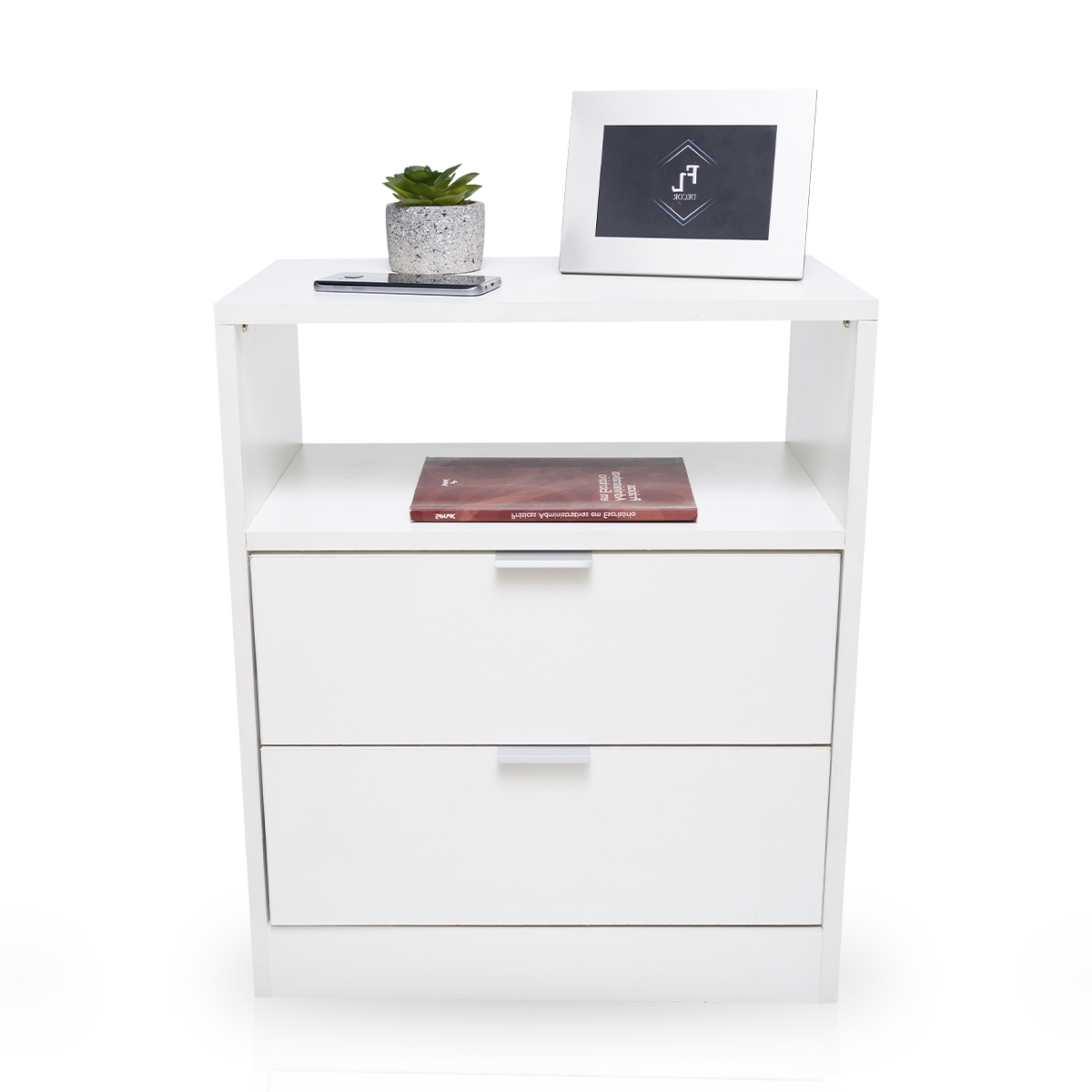 Mesa de Cabeceira Branca 50cm com 2 Gavetas e Nicho Mdf Lateral Cama