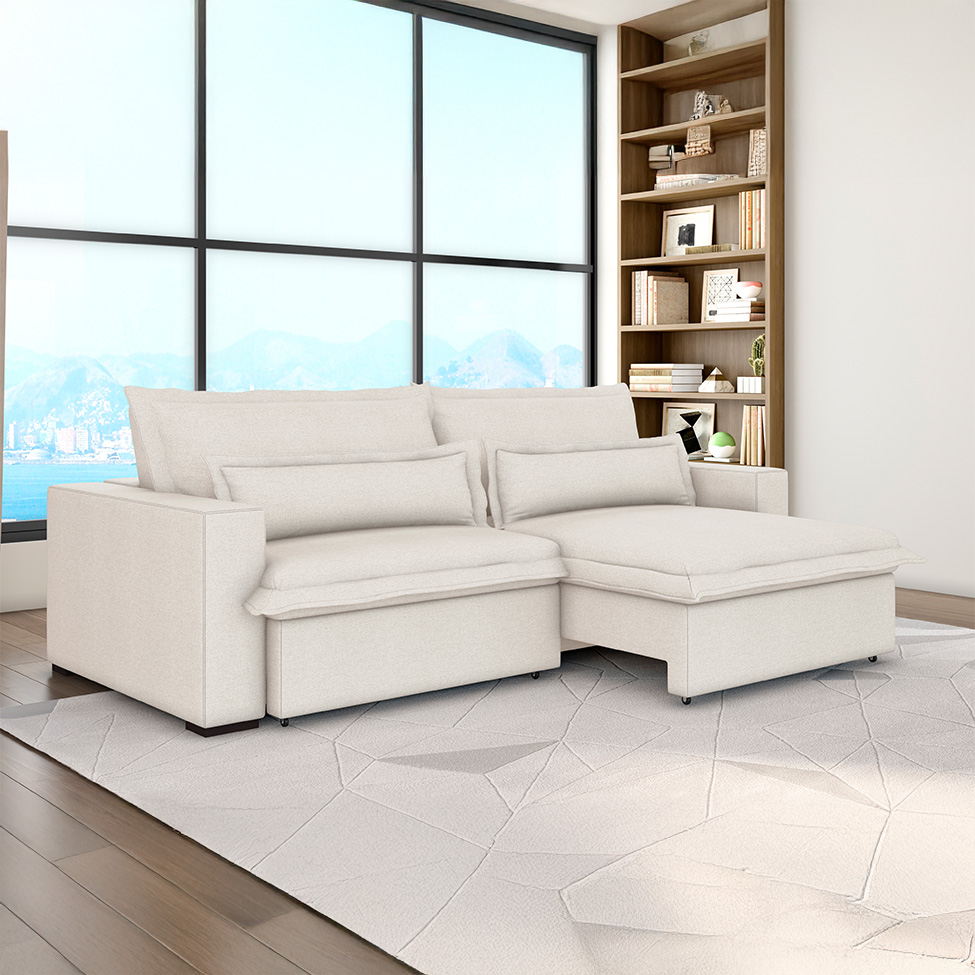 Sofá 3 Lugares Retrátil e Reclinável Bali Linho Cru 240 cm