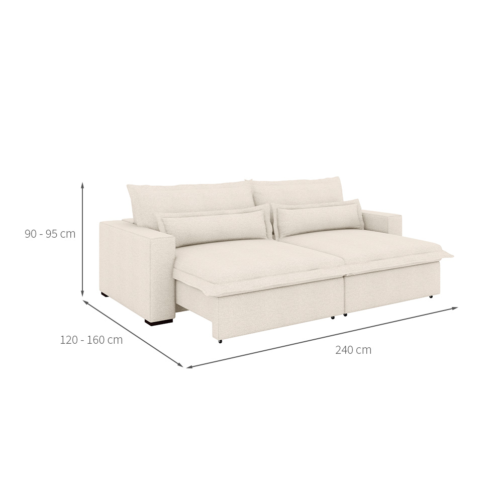 Sofá 3 Lugares Retrátil e Reclinável Bali Linho Cru 240 cm