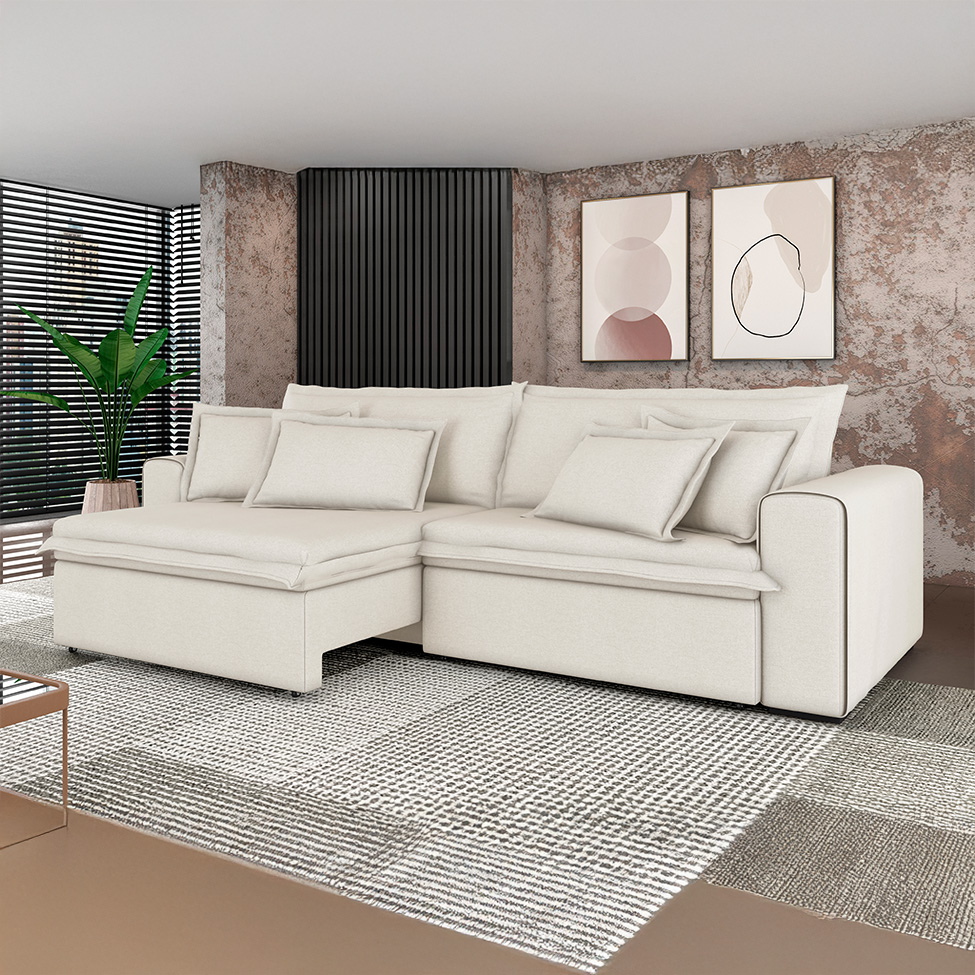 Sofá 3 Lugares Retrátil e Reclinável Belize Linho Cru 220 cm