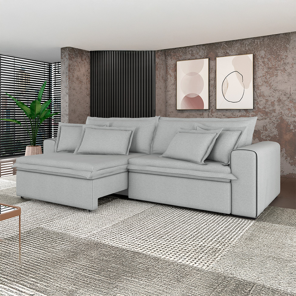 Sofá 3 Lugares Retrátil e Reclinável Belize Linho Prata 220 cm