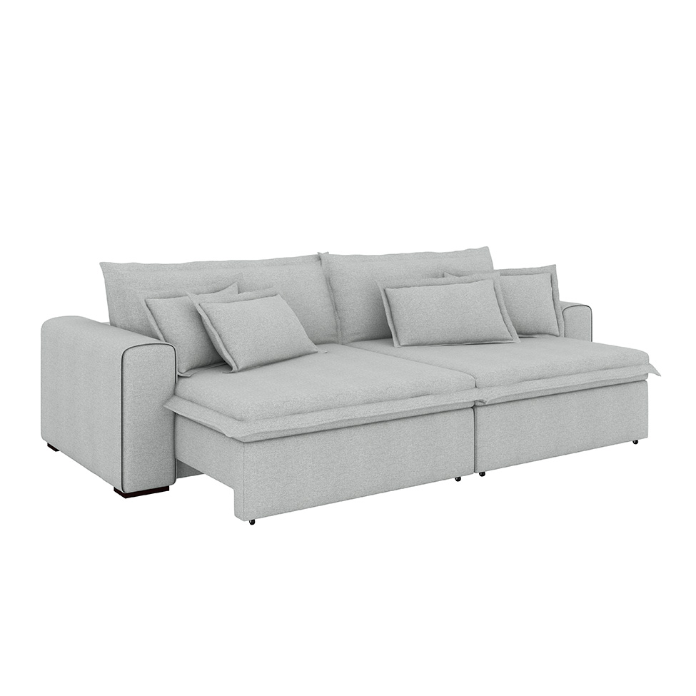 Sofá 3 Lugares Retrátil e Reclinável Belize Linho Prata 220 cm