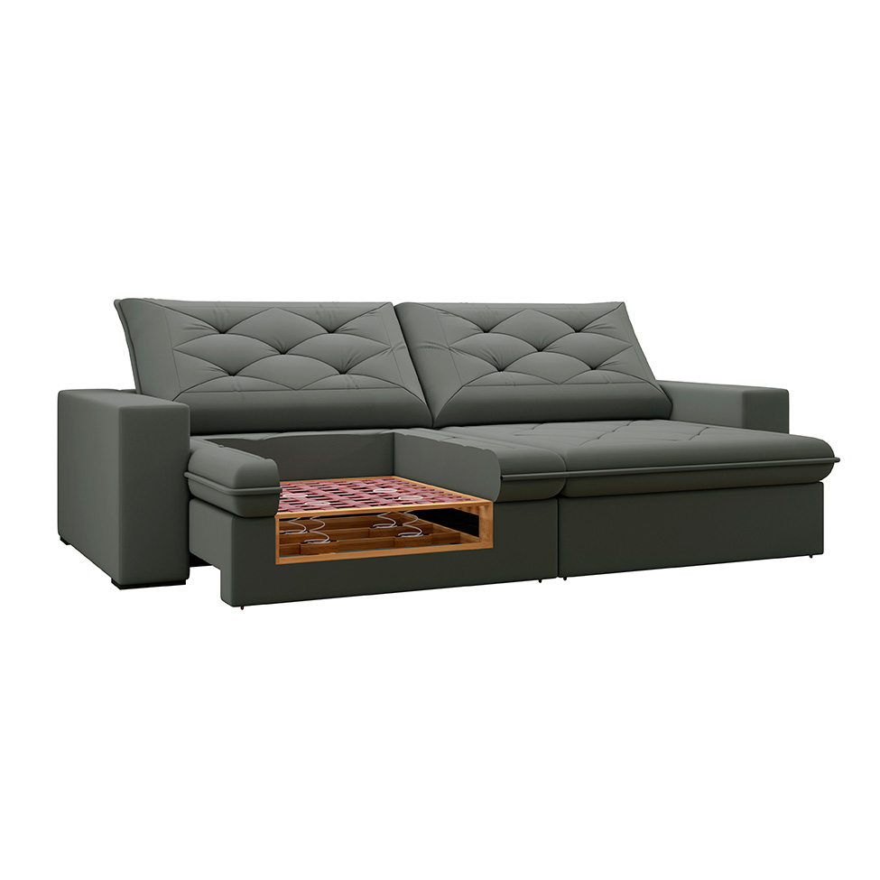 Sofá 3 Lugares Retrátil e Reclinável Flexforma Premier Veludo Cinza 230 cm