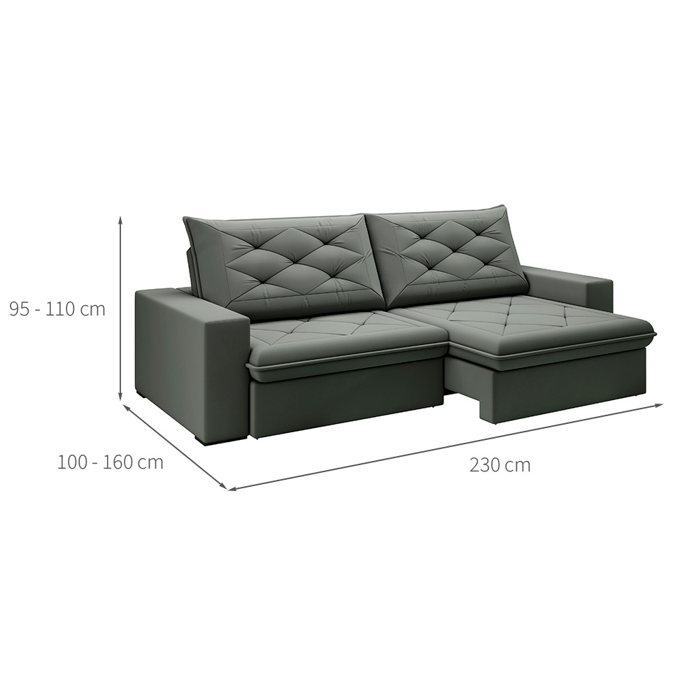 Sofá 3 Lugares Retrátil e Reclinável Flexforma Premier Veludo Cinza 230 cm