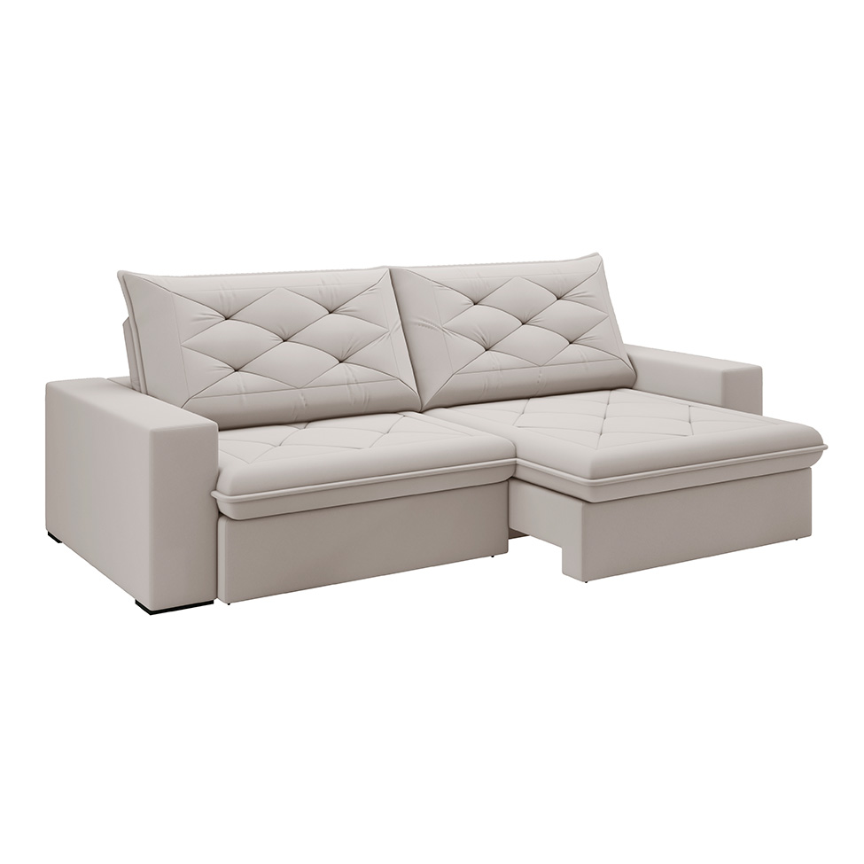 Sofá 3 Lugares Retrátil e Reclinável Flexforma Premier Veludo Marfim 230 cm