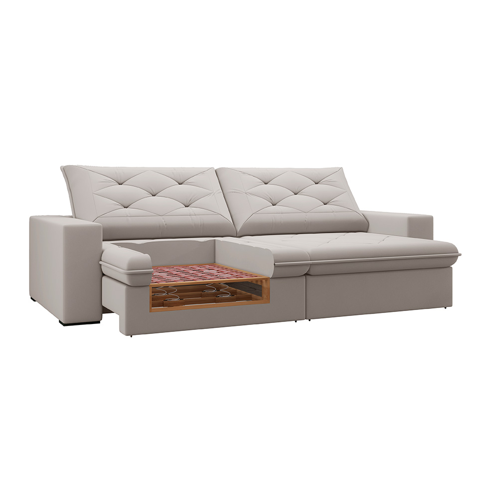 Sofá 3 Lugares Retrátil e Reclinável Flexforma Premier Veludo Marfim 230 cm
