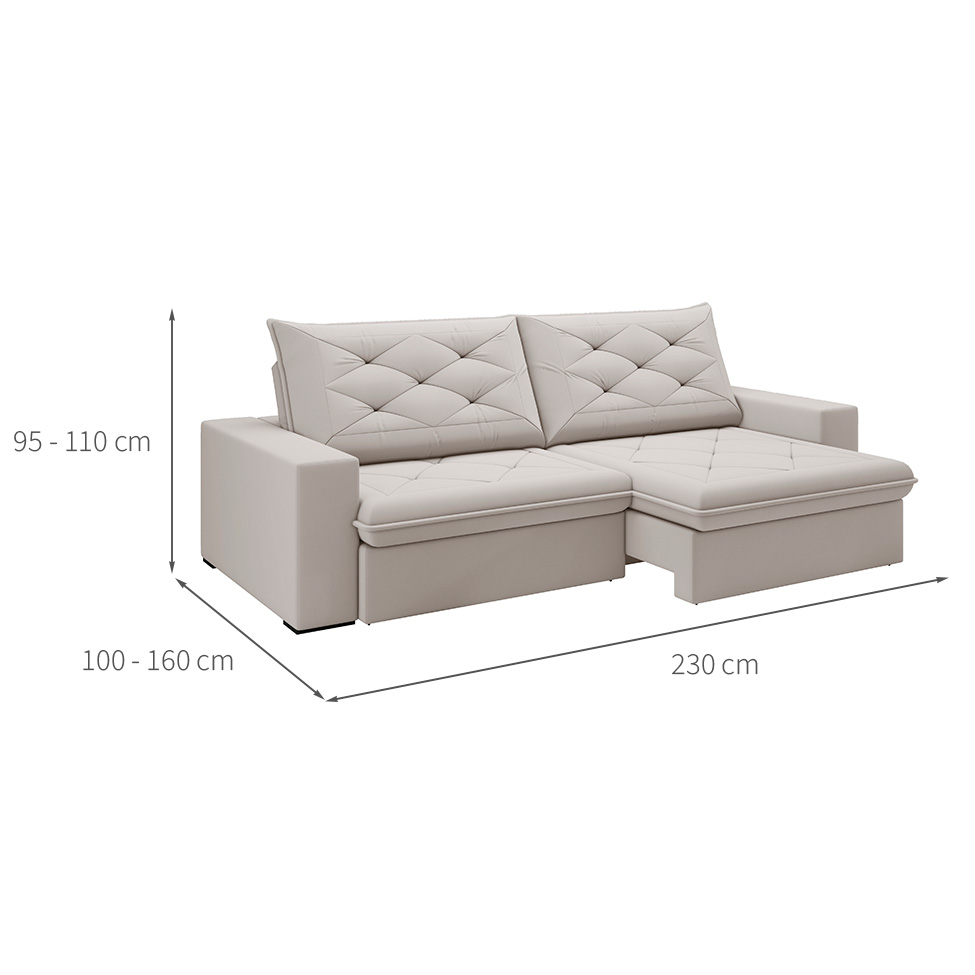 Sofá 3 Lugares Retrátil e Reclinável Flexforma Premier Veludo Marfim 230 cm