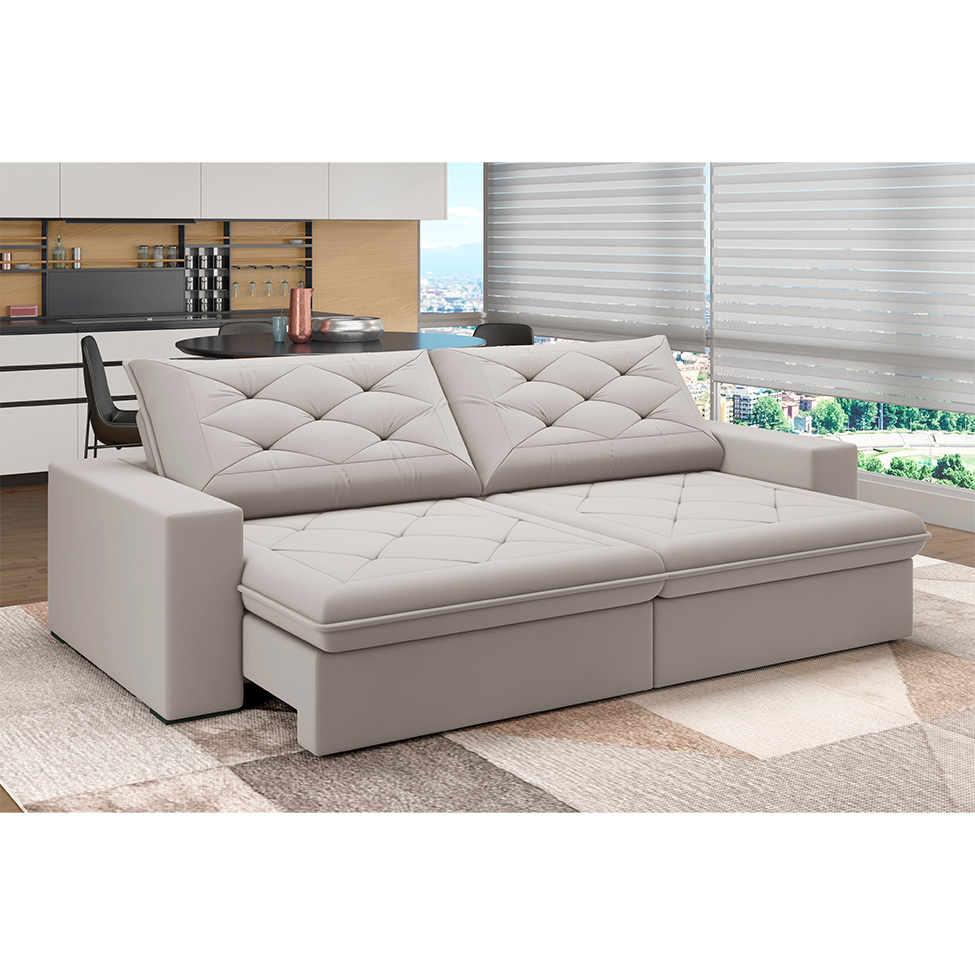 Sofá 3 Lugares Retrátil e Reclinável Flexforma Premier Veludo Marfim 230 cm