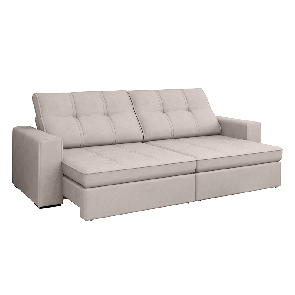 Sofá 3 Lugares Retrátil e Reclinável Flexforma Versalhes Veludo Marfim 230 cm