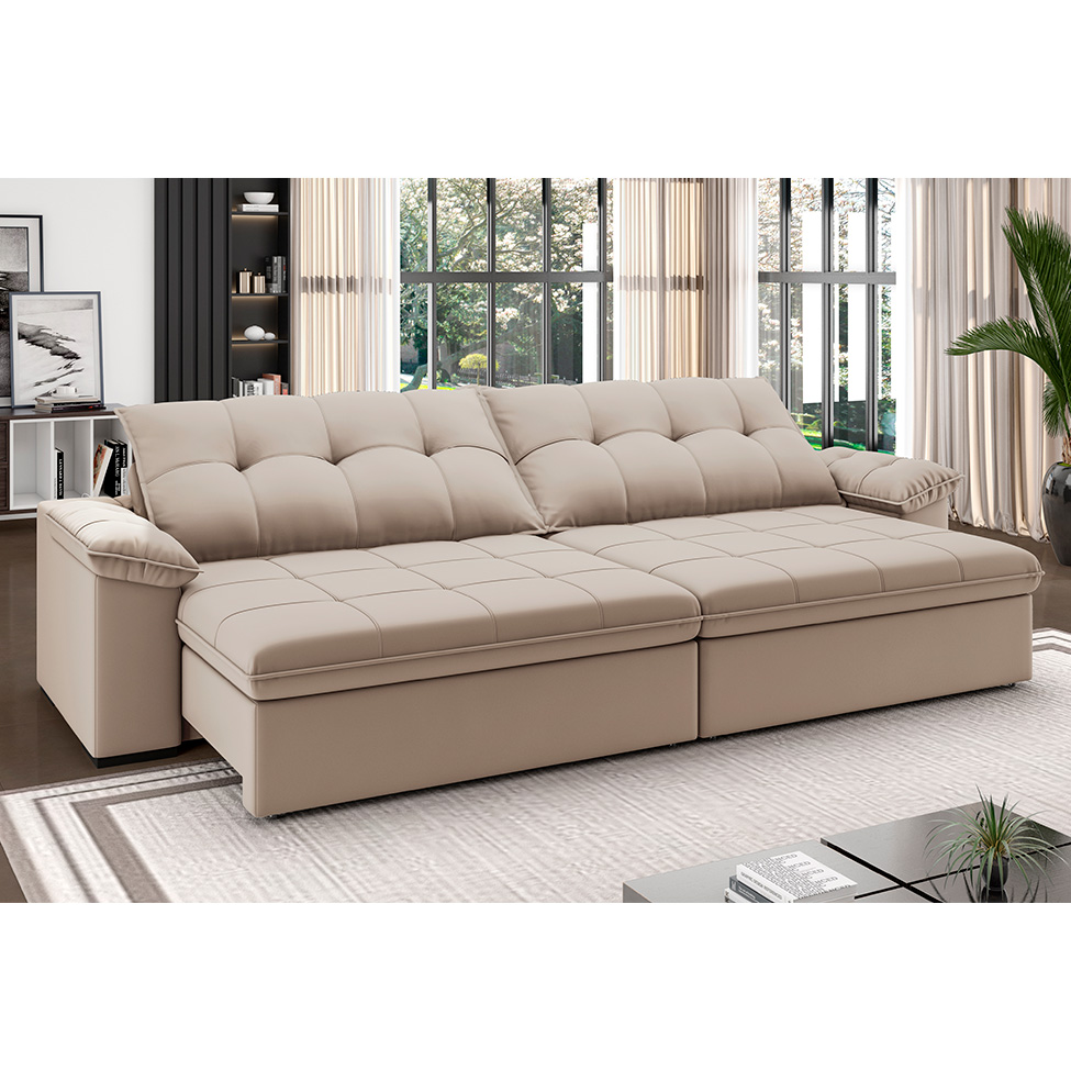 Sofá 3 Lugares Retrátil e Reclinável com USB Flexforma Triton Camurça 230 cm