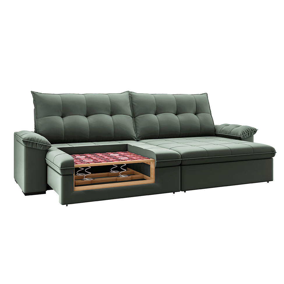 Sofá 3 Lugares Retrátil e Reclinável com USB Flexforma Triton Veludo Cinza 230 cm