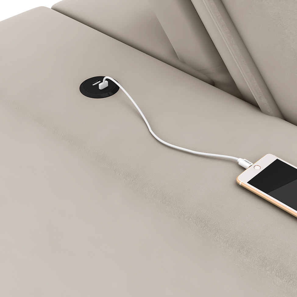 Sofá 3 Lugares Retrátil e Reclinável com USB Flexforma Triton Veludo Marfim 230 cm