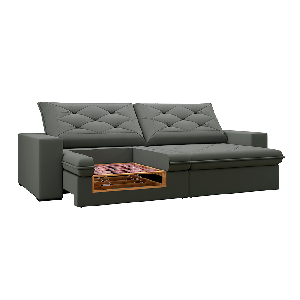Sofá 4 Lugares Retrátil e Reclinável Flexforma Premier Veludo Cinza 250 cm