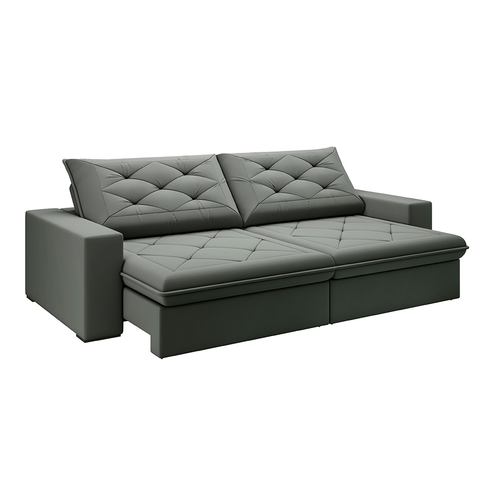 Sofá 4 Lugares Retrátil e Reclinável Flexforma Premier Veludo Cinza 250 cm