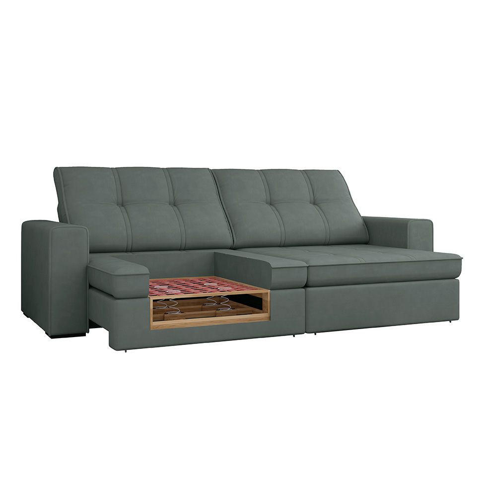 Sofá 4 Lugares Retrátil e Reclinável Flexforma Versalhes Veludo Cinza 250 cm