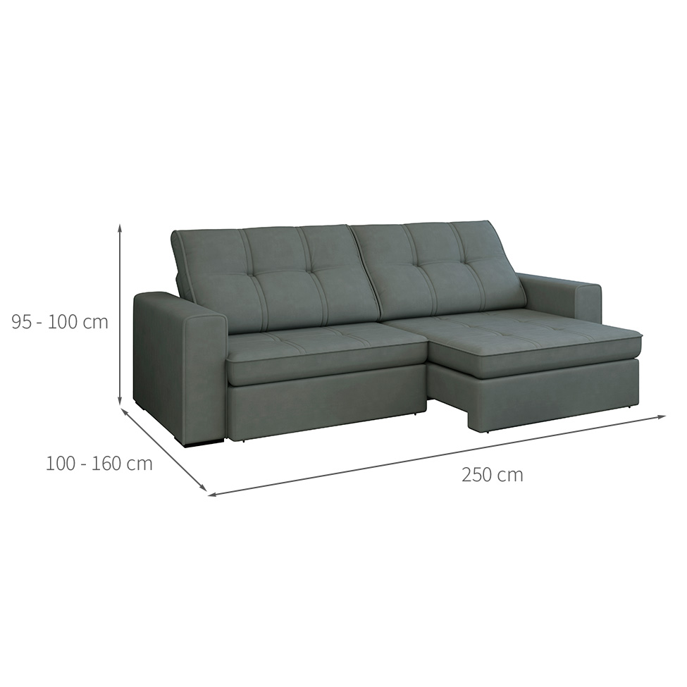 Sofá 4 Lugares Retrátil e Reclinável Flexforma Versalhes Veludo Cinza 250 cm