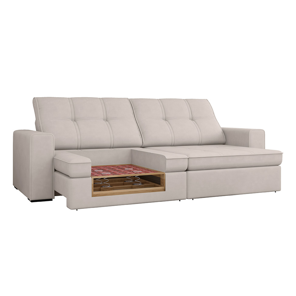 Sofá 4 Lugares Retrátil e Reclinável Flexforma Versalhes Veludo Marfim 250 cm