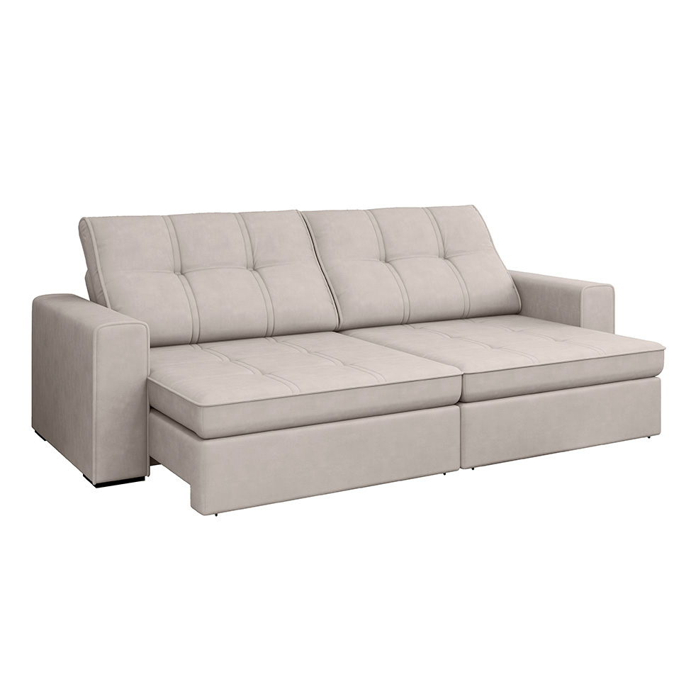Sofá 4 Lugares Retrátil e Reclinável Flexforma Versalhes Veludo Marfim 250 cm
