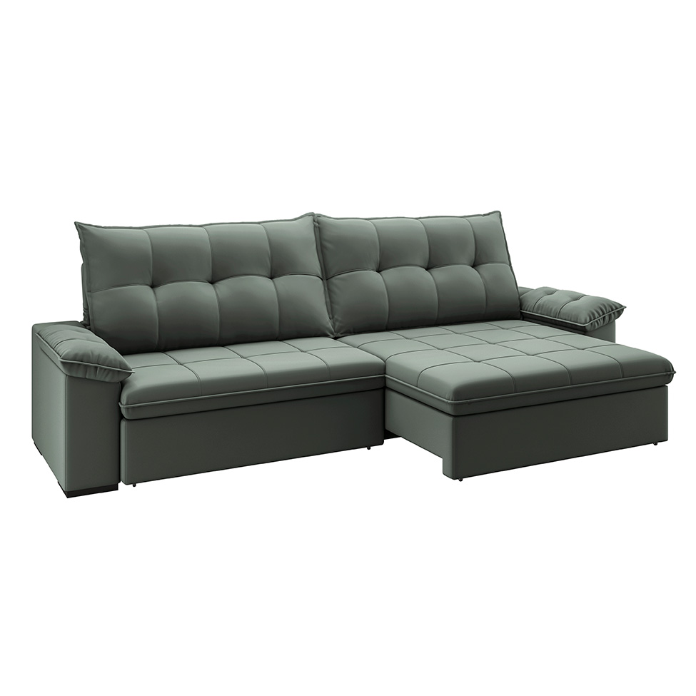 Sofá 4 Lugares Retrátil e Reclinável com USB Flexforma Triton Veludo Cinza 250 cm