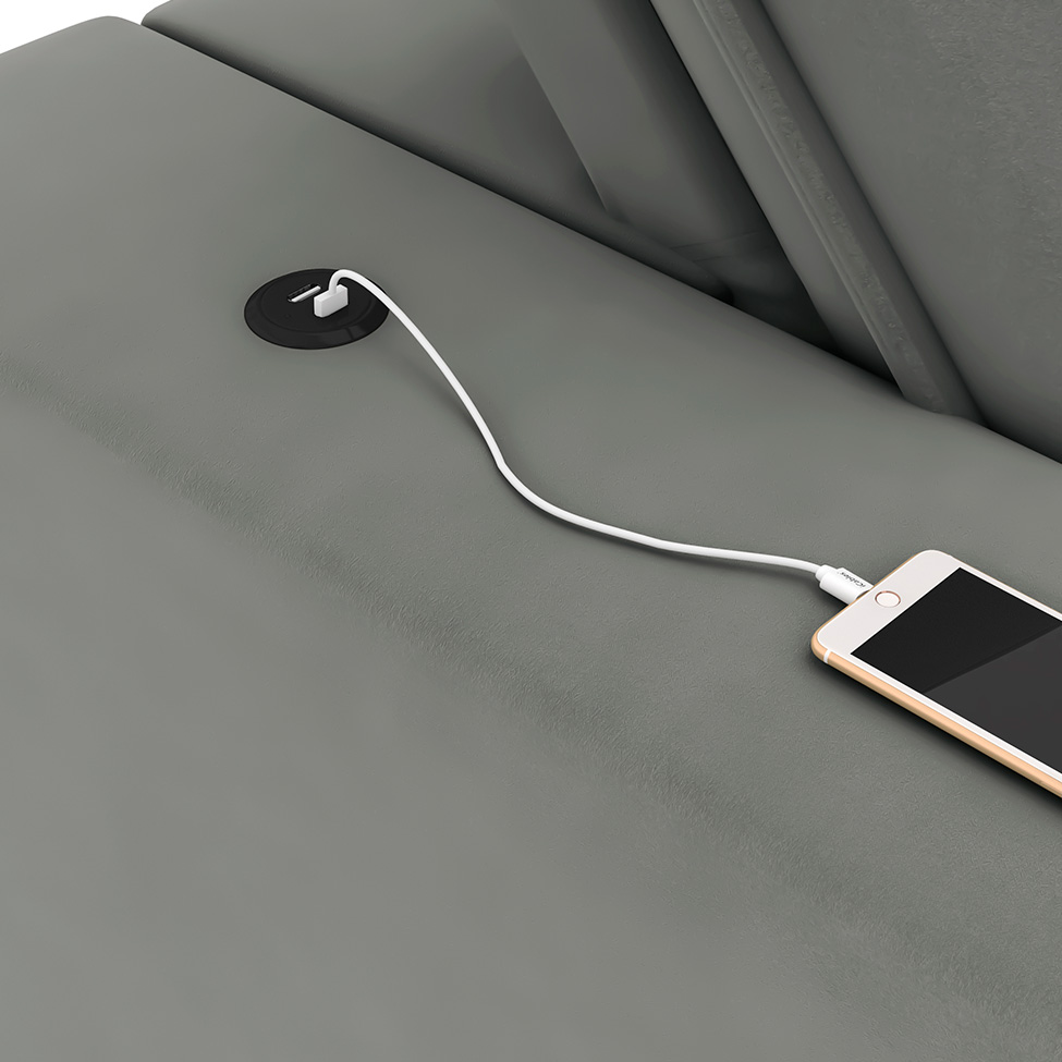 Sofá 4 Lugares Retrátil e Reclinável com USB Flexforma Triton Veludo Cinza 250 cm