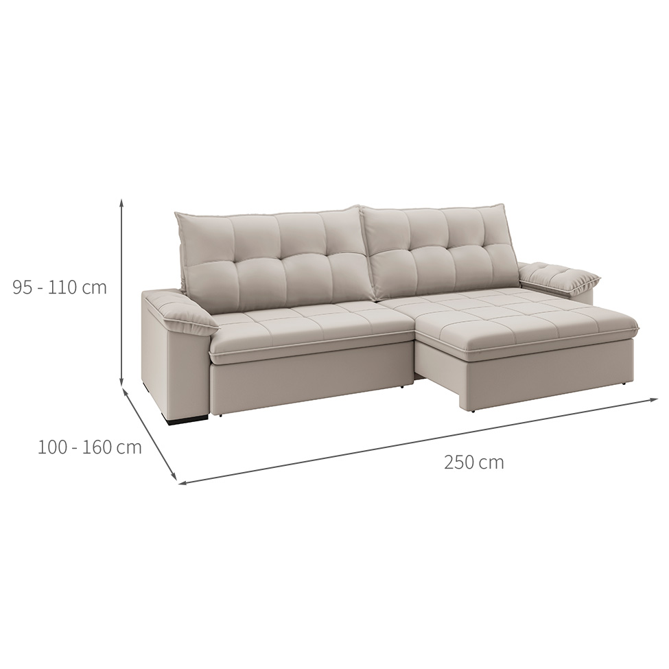 Sofá 4 Lugares Retrátil e Reclinável com USB FlexformaTriton Veludo Marfim 250 cm