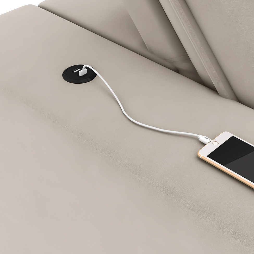 Sofá 4 Lugares Retrátil e Reclinável com USB FlexformaTriton Veludo Marfim 250 cm