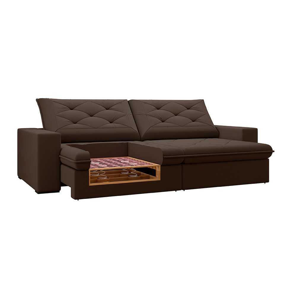 Sofá 5 Lugares Retrátil e Reclinável Flexforma Premier Veludo Chocolate 290 cm