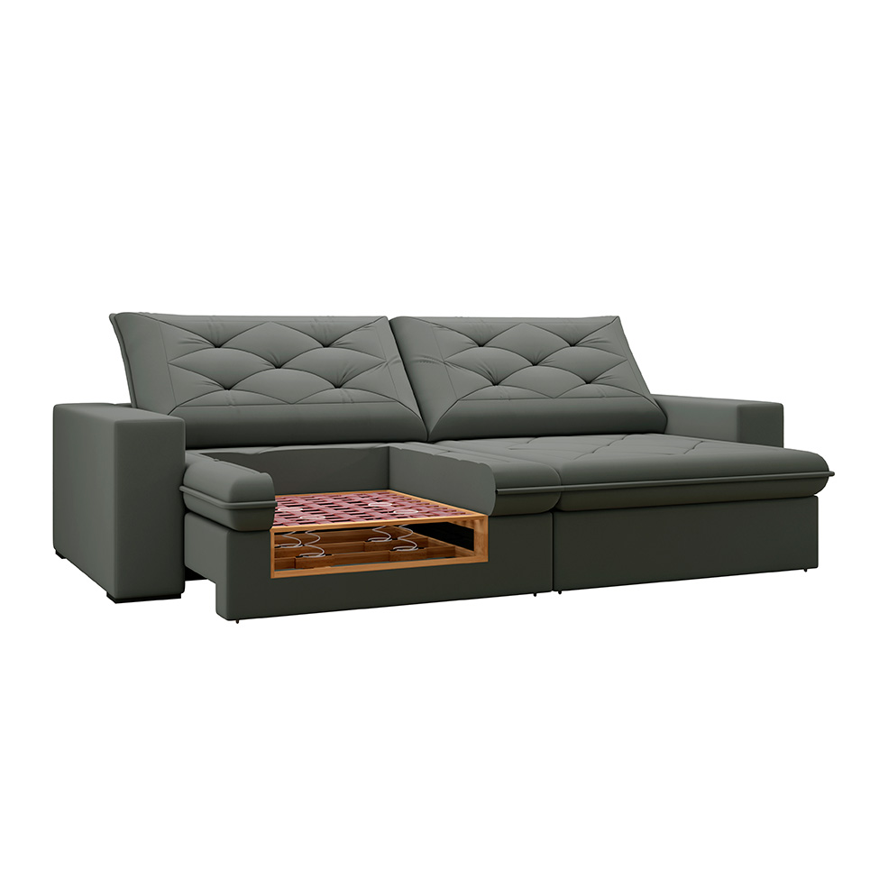 Sofá 5 Lugares Retrátil e Reclinável Flexforma Premier Veludo Cinza 290 cm