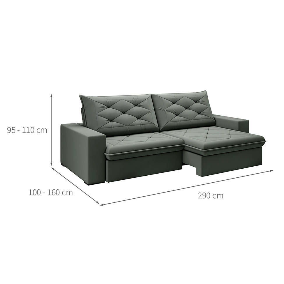 Sofá 5 Lugares Retrátil e Reclinável Flexforma Premier Veludo Cinza 290 cm