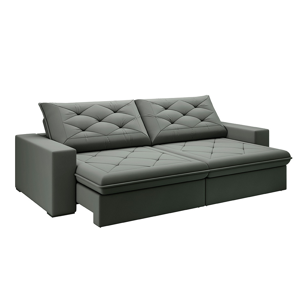 Sofá 5 Lugares Retrátil e Reclinável Flexforma Premier Veludo Cinza 290 cm
