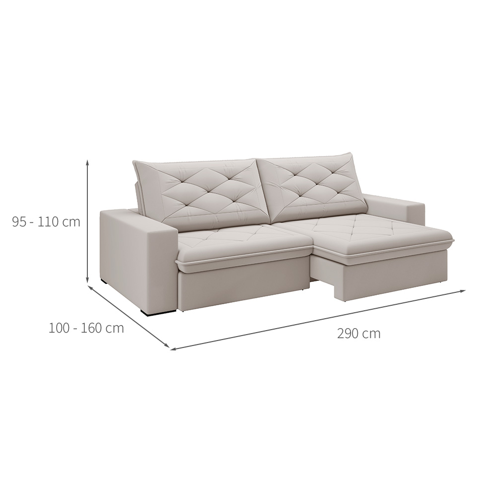 Sofá 5 Lugares Retrátil e Reclinável Flexforma Premier Veludo Marfim 290 cm