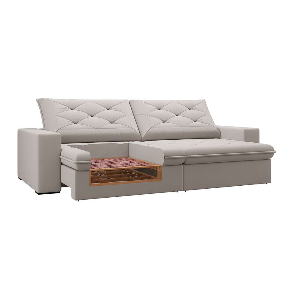 Sofá 5 Lugares Retrátil e Reclinável Flexforma Premier Veludo Marfim 290 cm