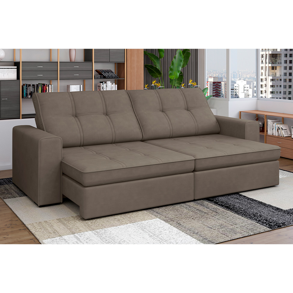 Sofá 5 Lugares Retrátil e Reclinável Flexforma Versalhes Camurça 290 cm