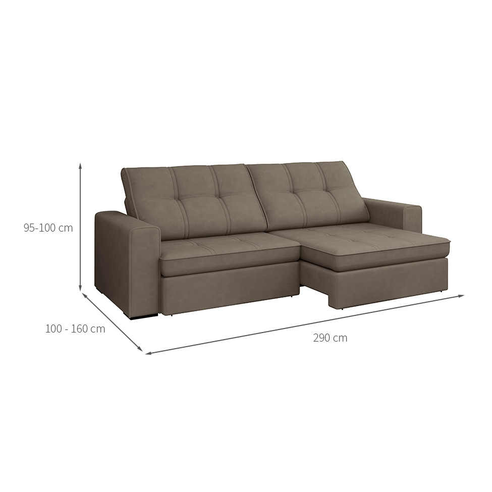 Sofá 5 Lugares Retrátil e Reclinável Flexforma Versalhes Camurça 290 cm