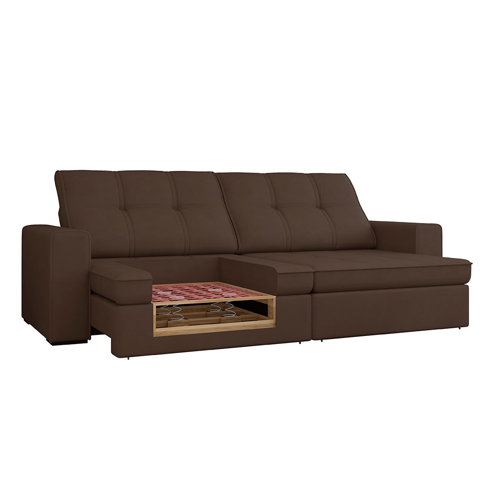Sofá 5 Lugares Retrátil e Reclinável Flexforma Versalhes Veludo Chocolate 290 cm