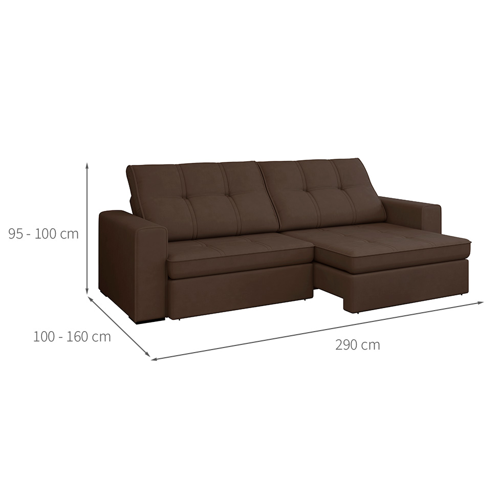 Sofá 5 Lugares Retrátil e Reclinável Flexforma Versalhes Veludo Chocolate 290 cm