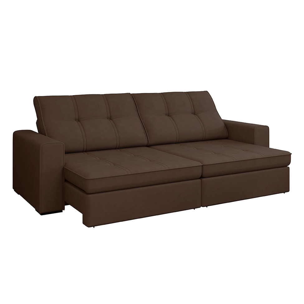 Sofá 5 Lugares Retrátil e Reclinável Flexforma Versalhes Veludo Chocolate 290 cm