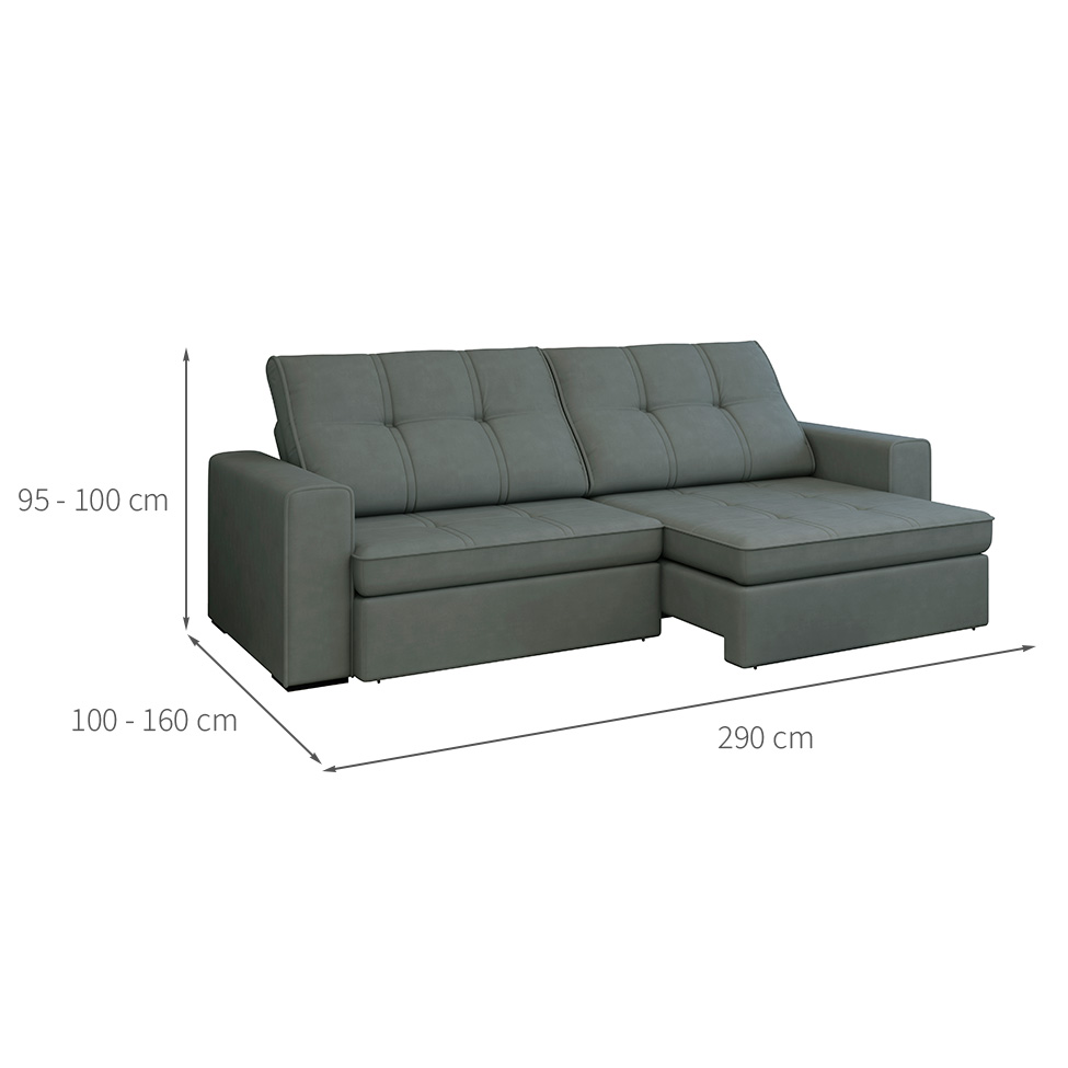 Sofá 5 Lugares Retrátil e Reclinável Flexforma Versalhes Veludo Cinza 290 cm